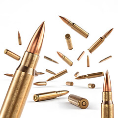 Bullets falling on white background