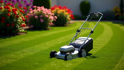 old lawnmower and lawnmower riding landscaping electric lawn mower woman cutting green grass in the backyard turf lawn mower