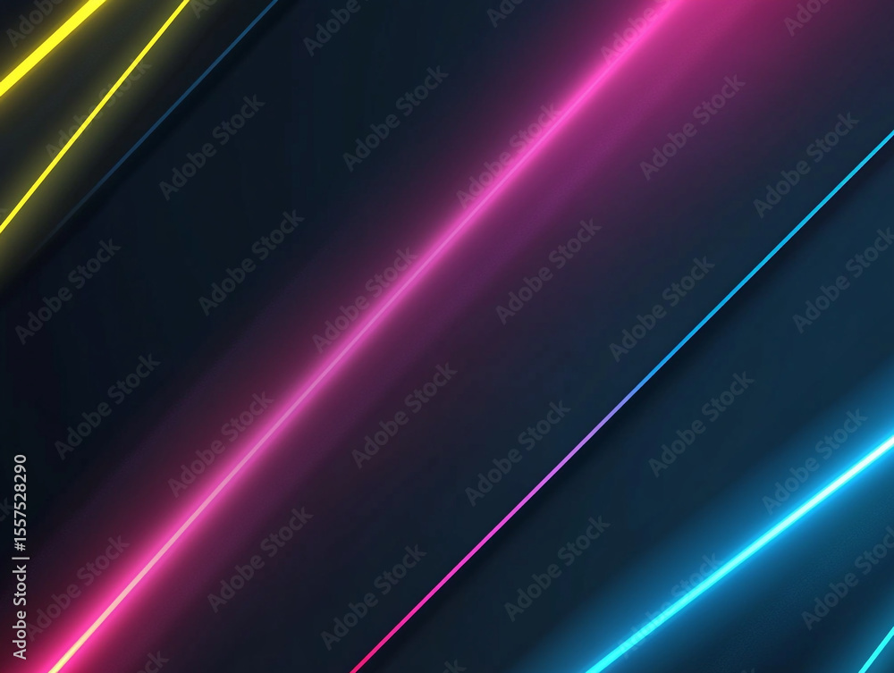 Poster an abstract background featuring a dark blue surface with diagonal glowing lines in pink, orange, an