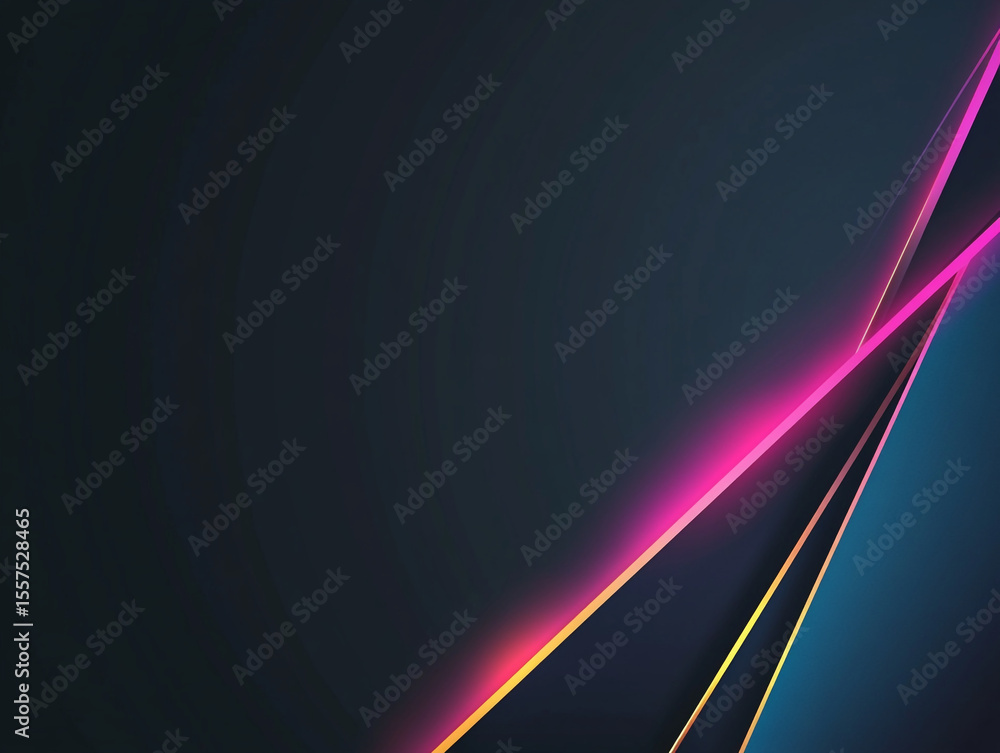 Poster an abstract background featuring a dark blue surface with diagonal glowing lines in pink, orange, an