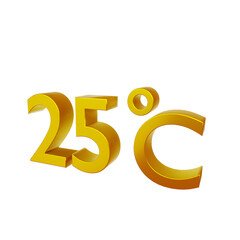 25° C. Temperature degrees celsius text isolated on white background. 3d render.