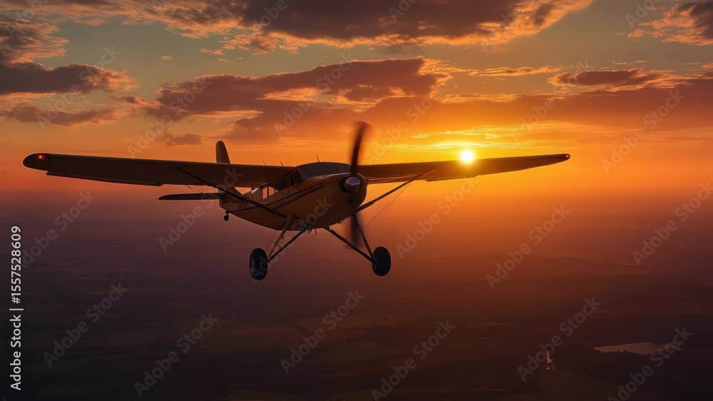 Poster the sun is setting behind the aircraft creating a warm backdrop.