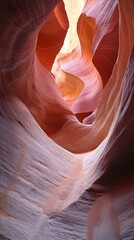 Arizona slot canyon sandstone swirls with iron oxide streaks and narrow framing for adventure tourism, geological abstracts