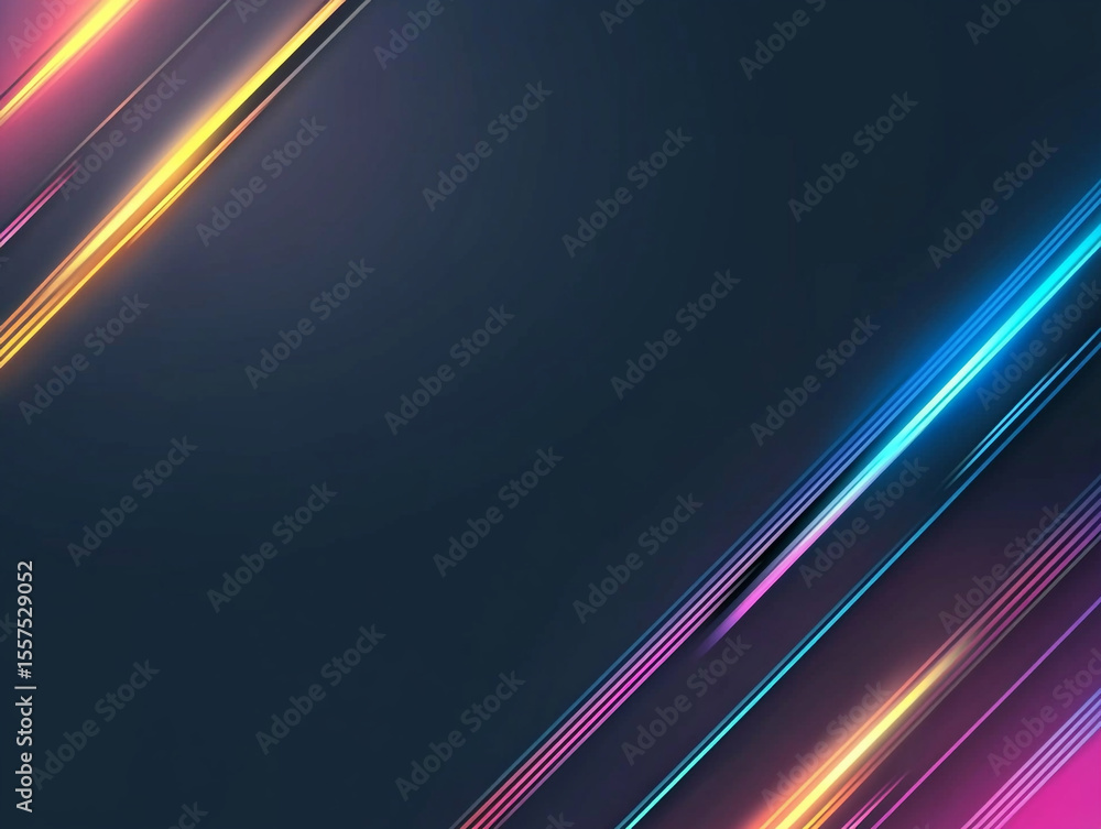 Poster an abstract background featuring a dark blue surface with diagonal glowing lines in pink, orange, an