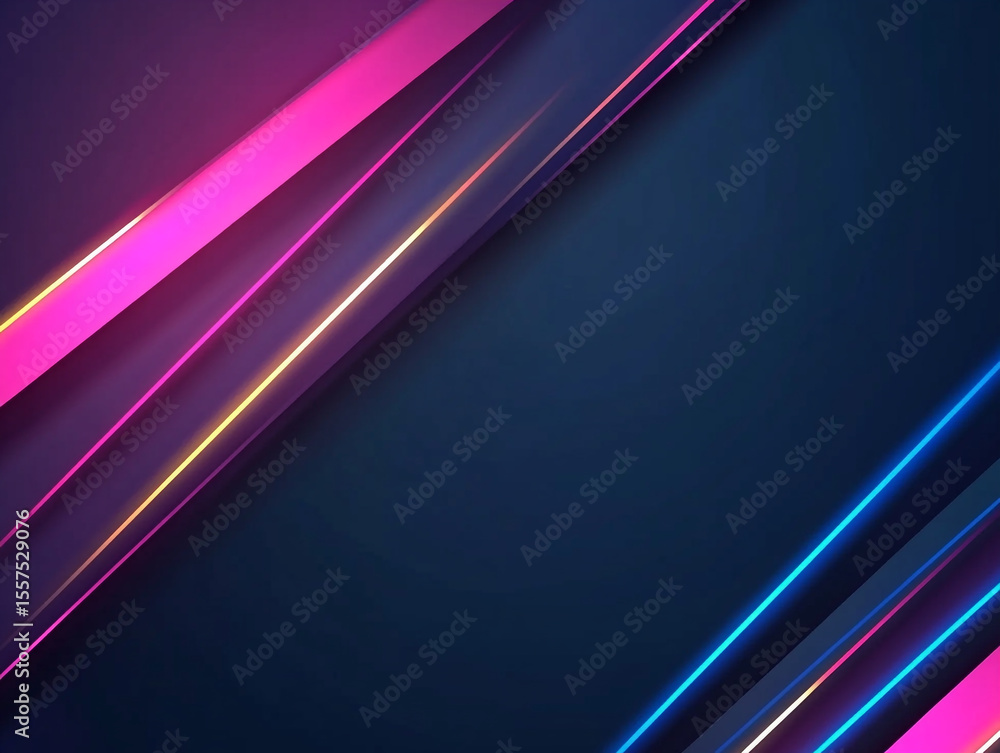Poster an abstract background featuring a dark blue surface with diagonal glowing lines in pink, orange, an