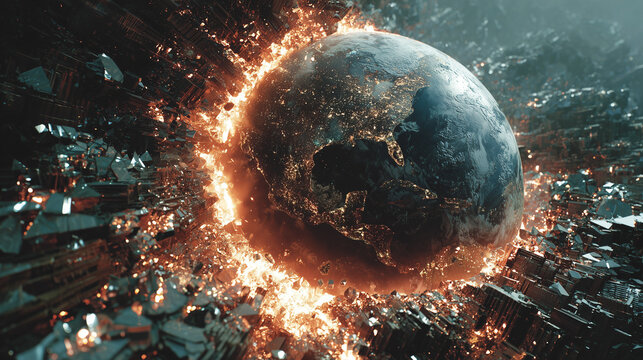 Fractured Earth Book Cover Apocalyptic Globe Shattered Glass Dark Void Fiery Glows Dramatic Lighting