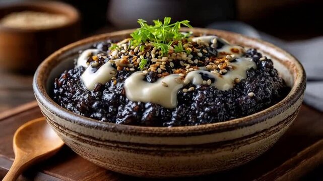 thailand thai black sticky rice pudding dessert video