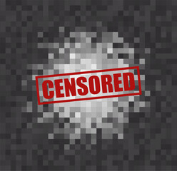 Censored Background Pattern Pixel Mosaic Blur Texture for Censor Content, Explicit Censorship, Adult Hiding, Anonymity Banner, NSFV. Grey Tone Bar with Bright Typography Label. Vector Illustration