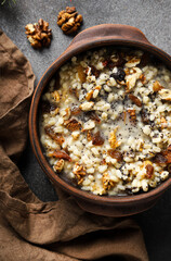 Traditional Ukrainian Kutia in Clay Bowl – Christmas Wheat Porridge