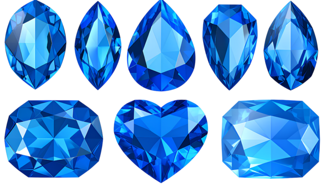 Brilliant-Cut Blue Crystals with Shine Effect  Isolated on Transparent Background PNG