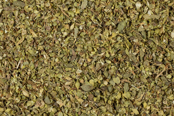 Macro Texture of Dried Oregano. Organic Spice Ingredient.