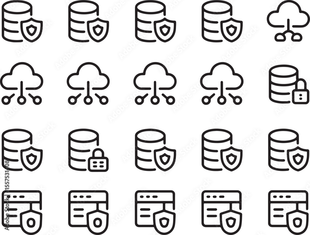 Fototapete a set of 20 black and white line art icons data security and cloud computing