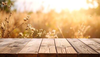 Wood Surface wooden tabletop with  Dried Botanicals for product placement and advertisement