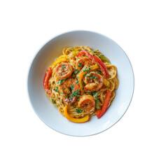 Creamy Shrimp Pasta with Roasted Bell Peppers - Overhead View