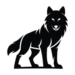 Obraz premium Black Wolf Silhouette Standing Majestically on White Background Stylized Canine Animal Graphic