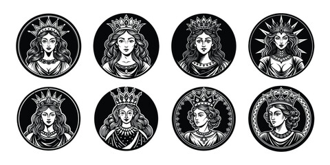 Silhouette of  Princess and queen Wearing  beautiful Crown in a circle  © RanuBegum