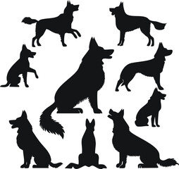 German Shepherd Dog Silhouettes A Comprehensive Animals Silhouette Set for Design Projects