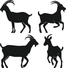 Elegant Nubian Goat Silhouette Set High-Quality Vector Illustrations of Animals in Various Poses for Design Projects