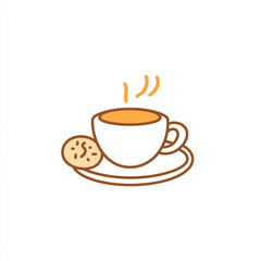 Obraz premium A minimalist line art illustration of a steaming cup of coffee with a saucer, featuring a simple, clean design with light beige and brown tones.