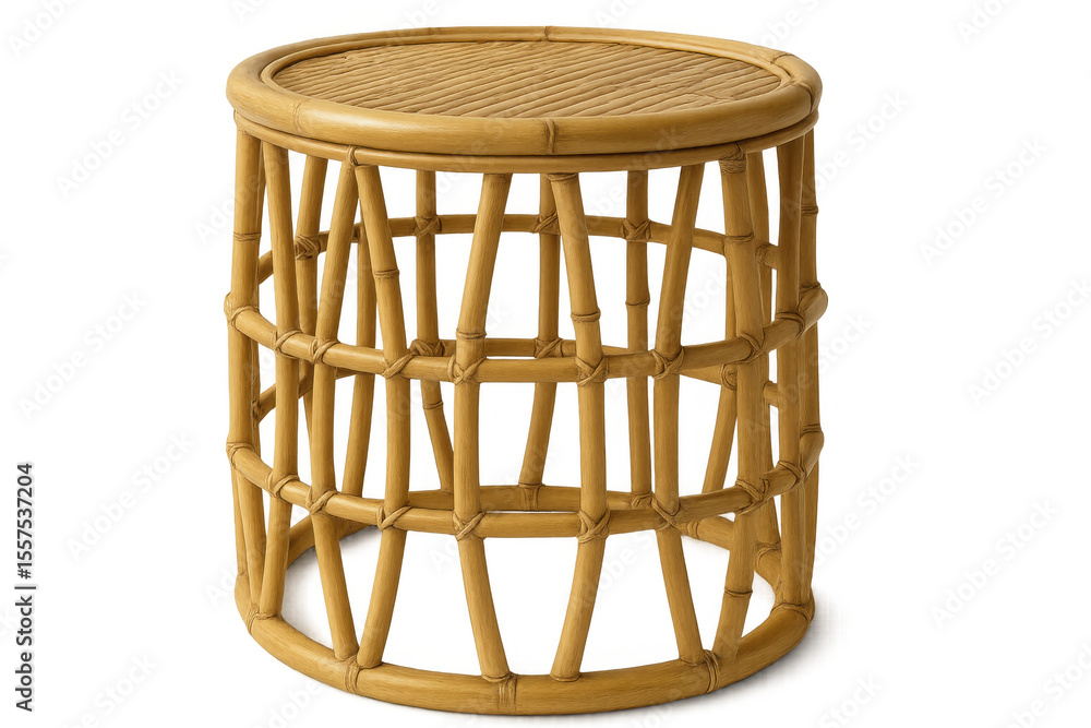 Poster empty round rattan side table with transparent background, perfect for interior design projects