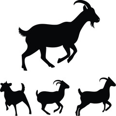 Elegant Animals Silhouette Set Nubian Goat in Various Poses - Standing, Walking, Running - High-Quality Vector Graphics