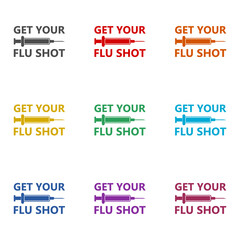 Get your flu shot vaccine icon isolated on white background. Set icons colorful