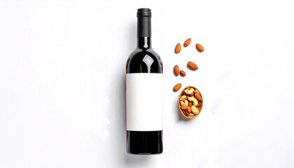 Red Wine Bottle with Nuts and Blank Label