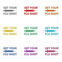 Get your flu shot vaccine icon isolated on white background. Set icons colorful