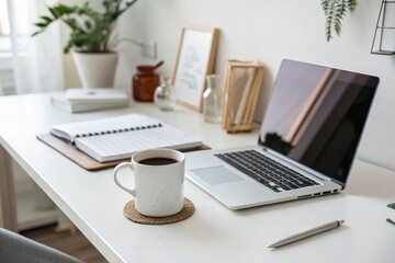 clean minimalist desk with laptop