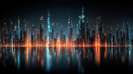 Futuristic cyberspace data city with glowing network grid, digital technology urban concept for AI, innovation, and design use