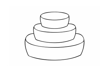 Simple black and white line art illustration of a tiered cake for celebrations