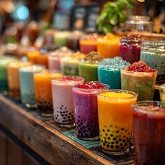 Assortment of Colorful Bubble Teas on Display