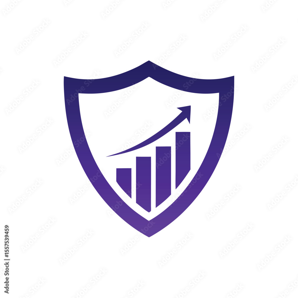 Poster shield with upward trending bar graph and arrow chart