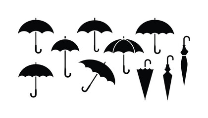 Umbrella Icon Set Black Silhouette Vector Collection of Open and Closed Umbrellas. © Fahimaakter