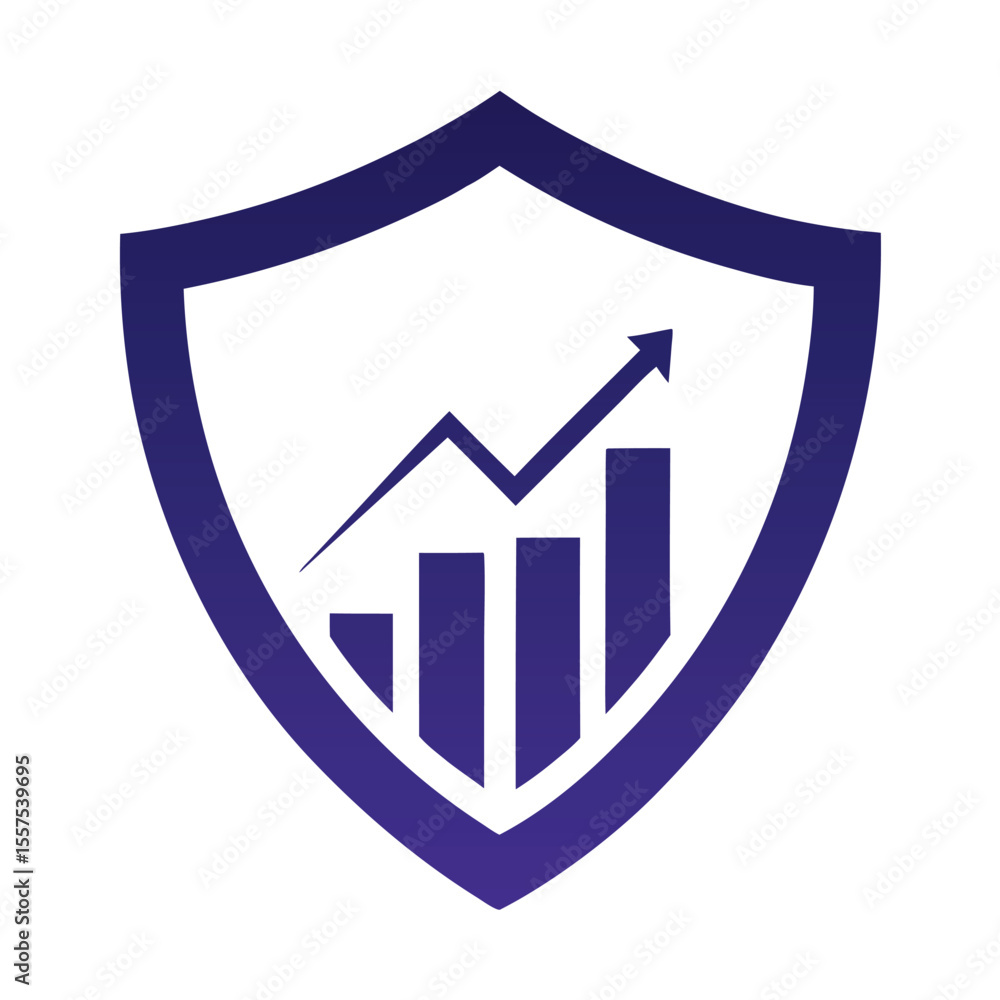 Poster shield with upward trending bar graph and arrow chart