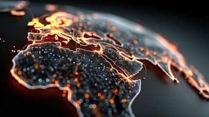 Global logistics digital map with glowing routes and connections, futuristic supply chain technology concept for business ads