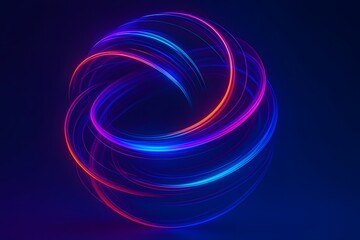 Neon Light Trails Sphere, Abstract Glowing Orb on Dark Background, Futuristic Energy Swirl