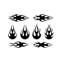 Flame Icon Set Black Fire Silhouette Vector Collection.