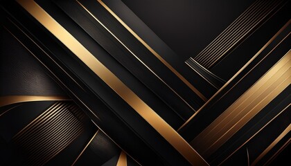 Obraz premium abstract illustration of luxurious black lines on a dark background with golden accents and geometric shapes