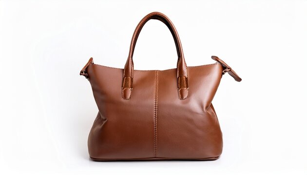 brown leather tote bag isolated on white background handbag retro minimal