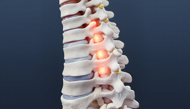 3D of degenerative disc disease, shrinking spinal disc, reduced cushioning between vertebrae.