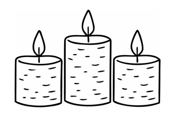Simple illustration of three lit candles with textured exterior and minimalist flame design