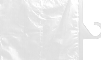 plastic transparent cellophane bag on white background. The texture looks blank and shiny. The plastic surface is wrinkly and tattered making abstract pattern