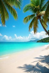 Turquoise Ocean Waves Crashing on Pristine White Sand Beach, Palm Trees Swaying Gently in Warm Breeze - Perfect Spring Break Vacation Imagery