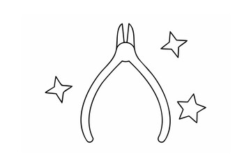 Hand drawn illustration of nail clippers with three stars on a white background for design