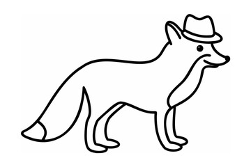 Stylized black outline illustration of a fox wearing a fedora hat on a white background