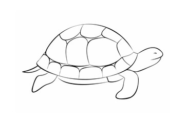 Simple black and white outline illustration of a smiling sea turtle on a white background