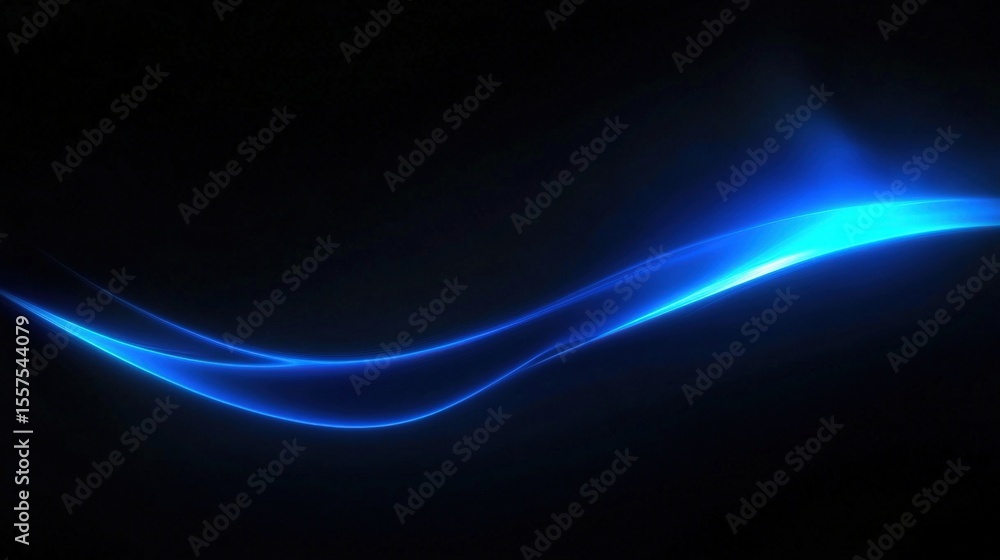 Poster abstract glowing blue light waves on a black background creating a smooth and futuristic visual effe