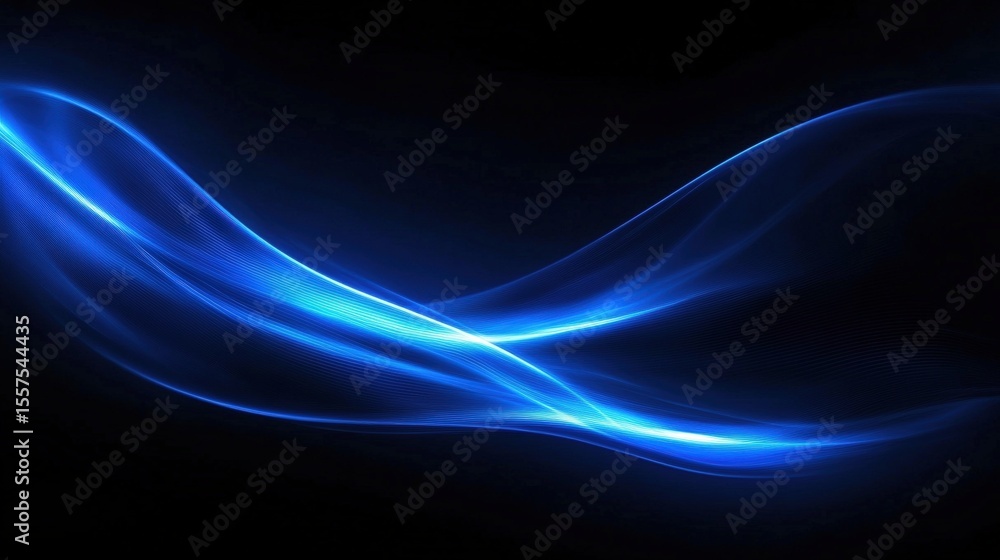 Poster abstract flowing blue light waves on a dark background create a smooth, futuristic visual effect wit
