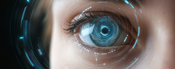 Close-up Eye with Futuristic HUD Overlay Biometric Scan Concept, Biometric, Cybersecurity